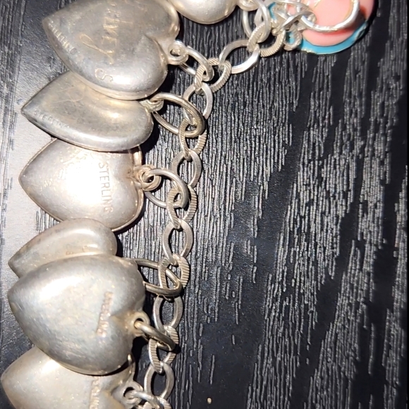 SOLD🔥💕Antique Victorian Sterling Silver 16 Puffy Heart Charm Bracelet Enamel - Picture 15 of 17